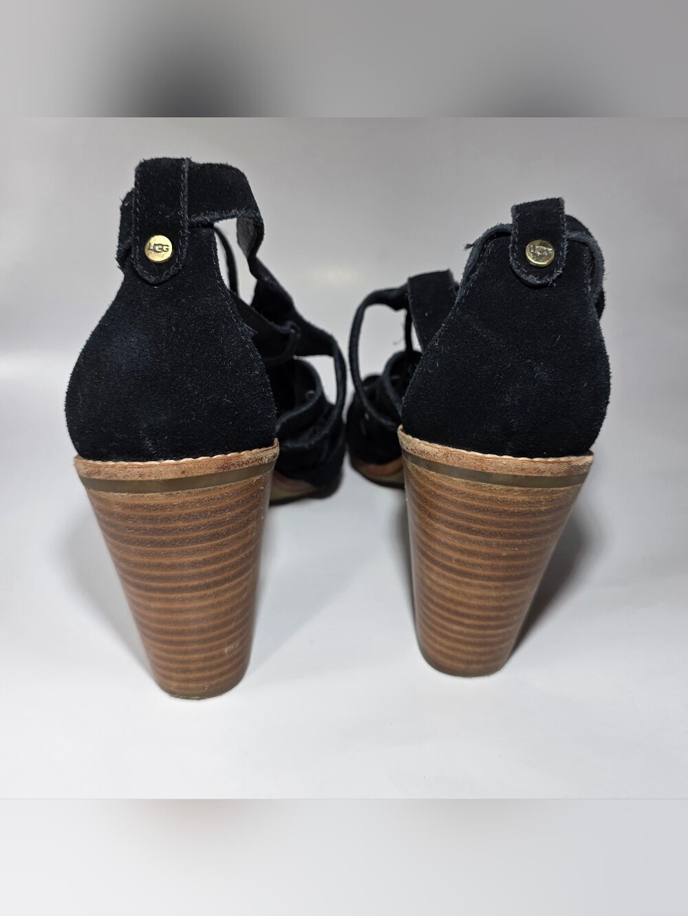 UGG Women's Black Suede Lace Up Gladiator Block Heel Sandals Size US 9.5 UK 8 - Picture 5 of 8